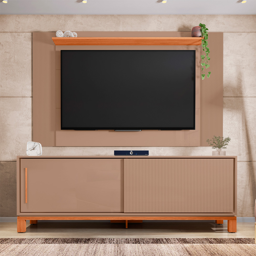 Rack com Painel Extensível até 65 Polegadas Mondrian 2 Portas Capuccino e Freijó