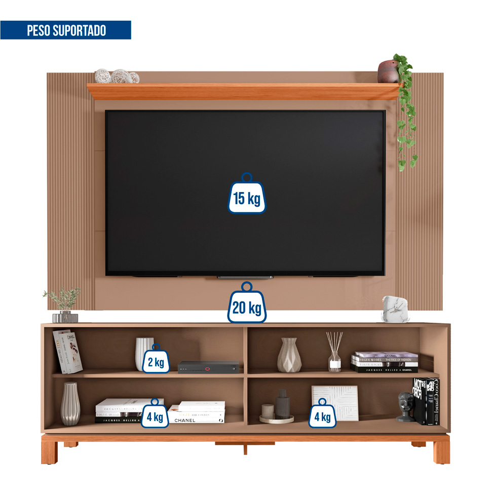 Rack com Painel Extensível até 65 Polegadas Mondrian 2 Portas Capuccino e Freijó