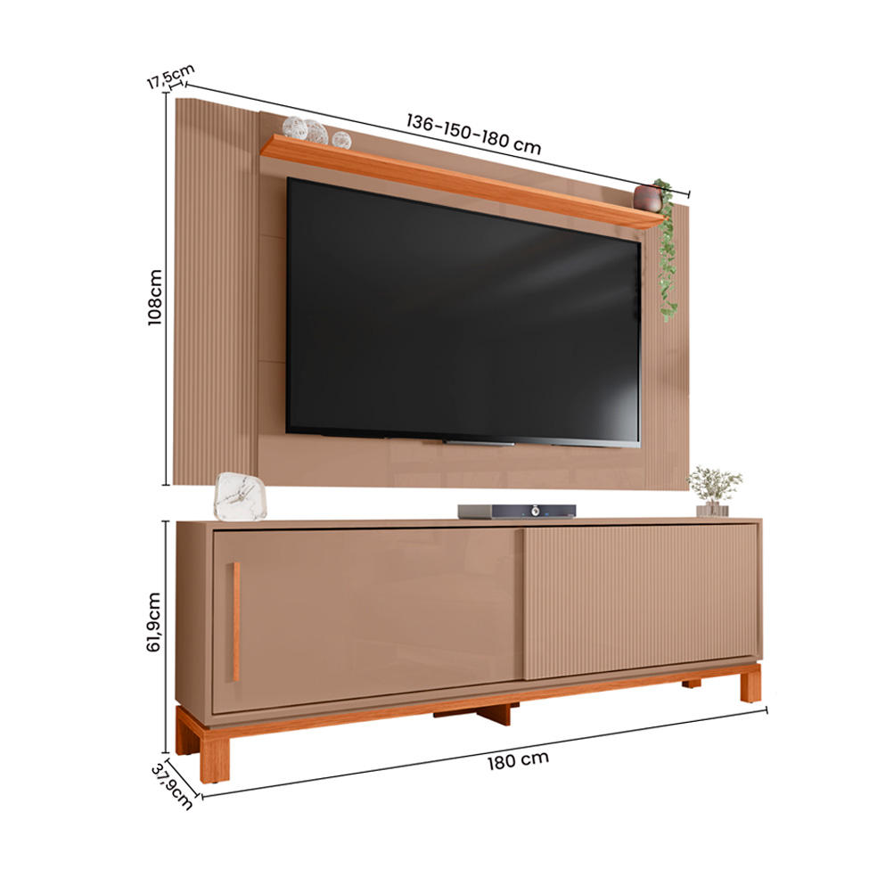 Rack com Painel Extensível até 65 Polegadas Mondrian 2 Portas Capuccino e Freijó