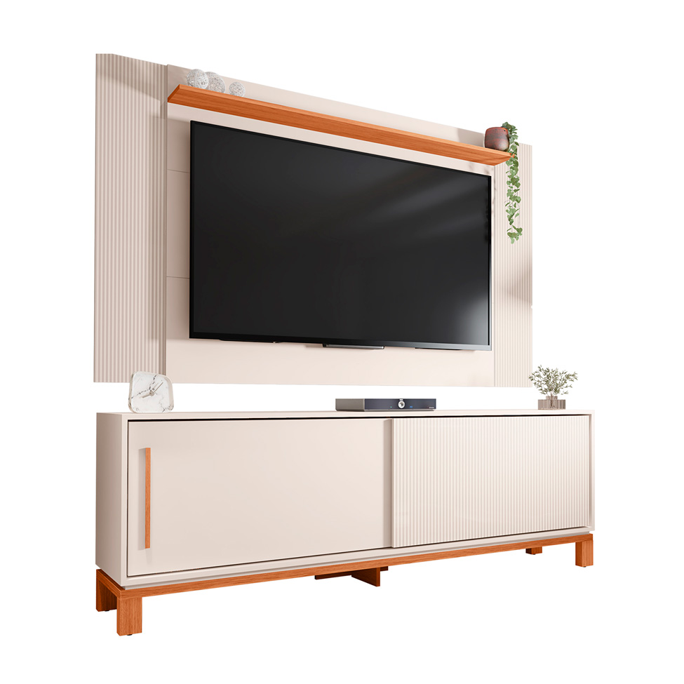 Rack com Painel Extensível até 65 Polegadas Mondrian 2 Portas Off White e Freijó