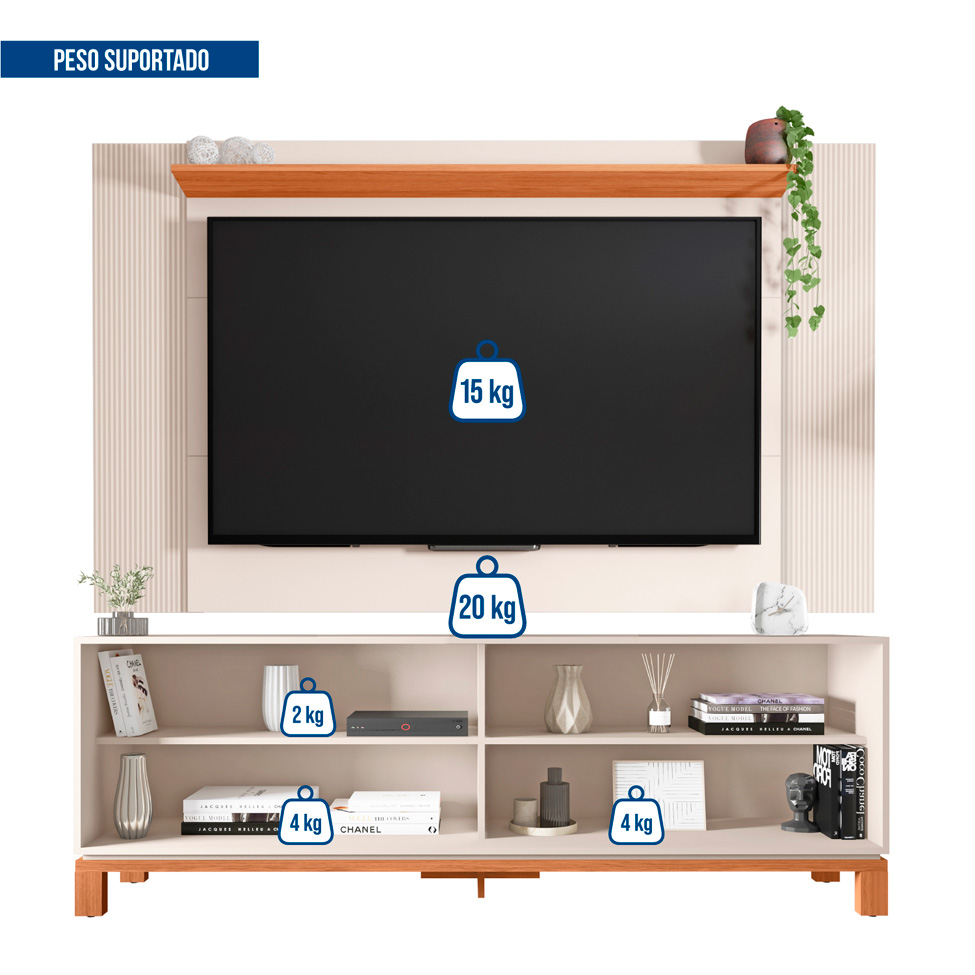 Rack com Painel Extensível até 65 Polegadas Mondrian 2 Portas Off White e Freijó
