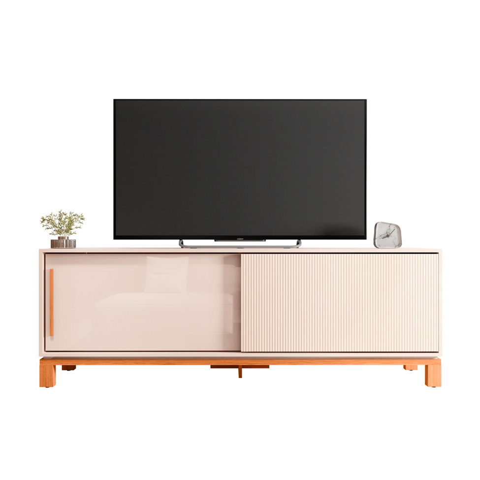 Rack com Painel Extensível até 65 Polegadas Mondrian 2 Portas Off White e Freijó