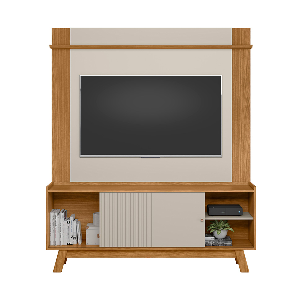Rack com Painel Extensível para TV até 55 Polegadas Aurum 1 Porta Off White e Nature