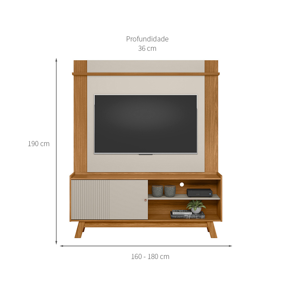 Rack com Painel Extensível para TV até 55 Polegadas Aurum 1 Porta Off White e Nature