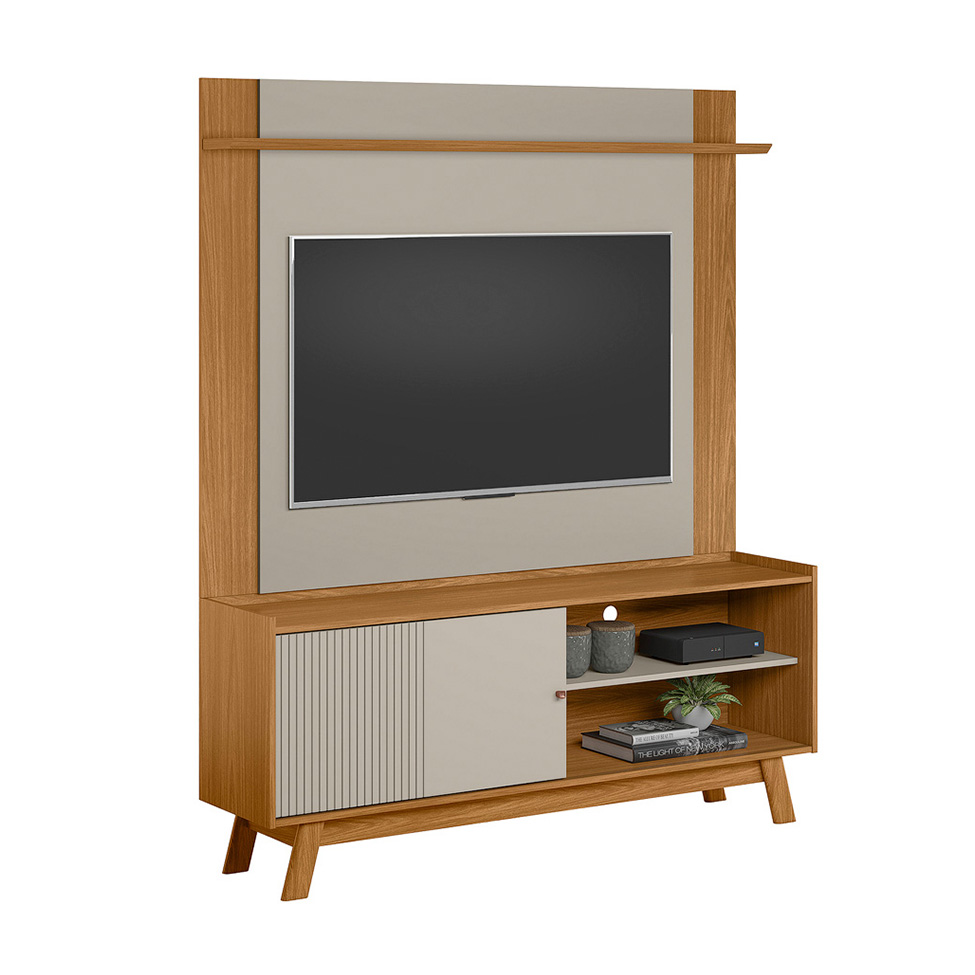 Rack com Painel Extensível para TV até 55 Polegadas Aurum 1 Porta Off White e Nature