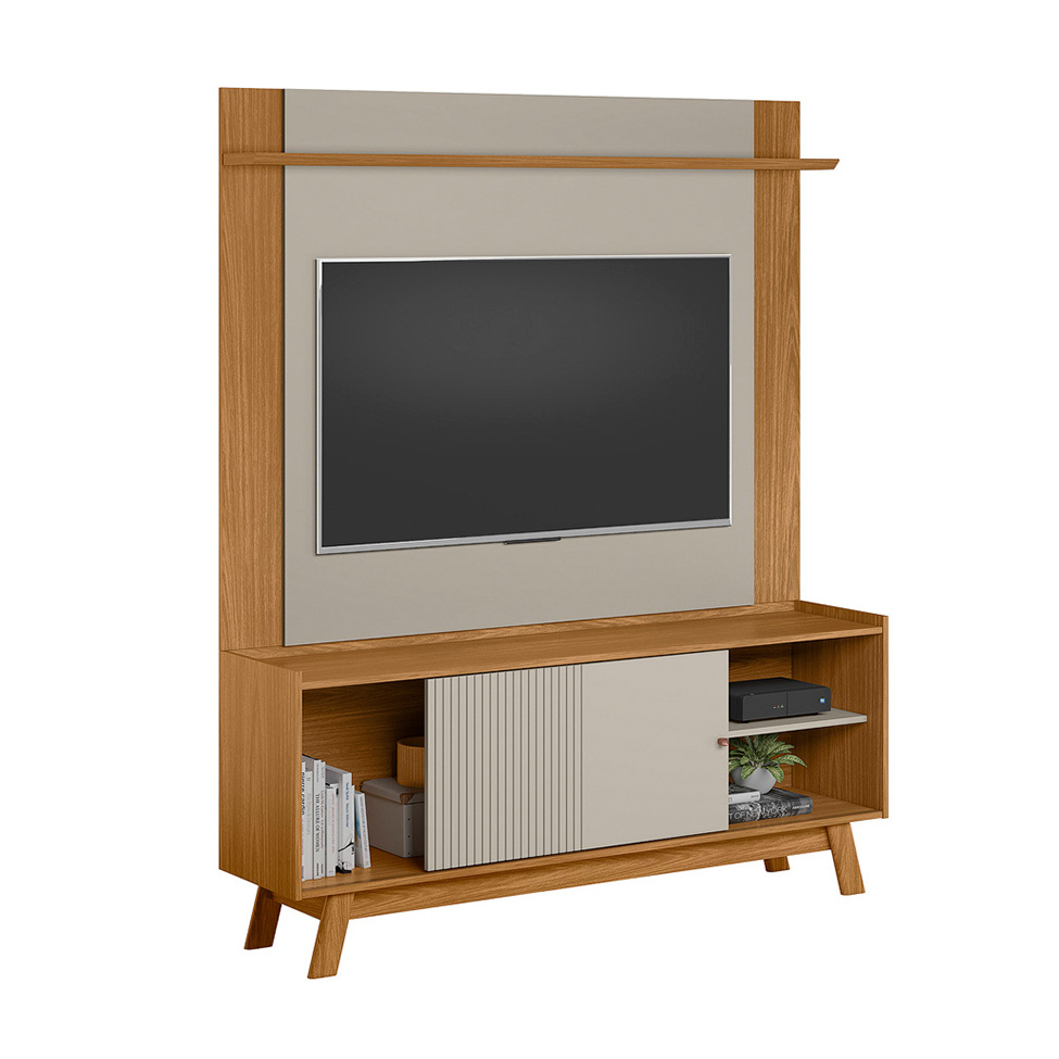 Rack com Painel Extensível para TV até 55 Polegadas Aurum 1 Porta Off White e Nature