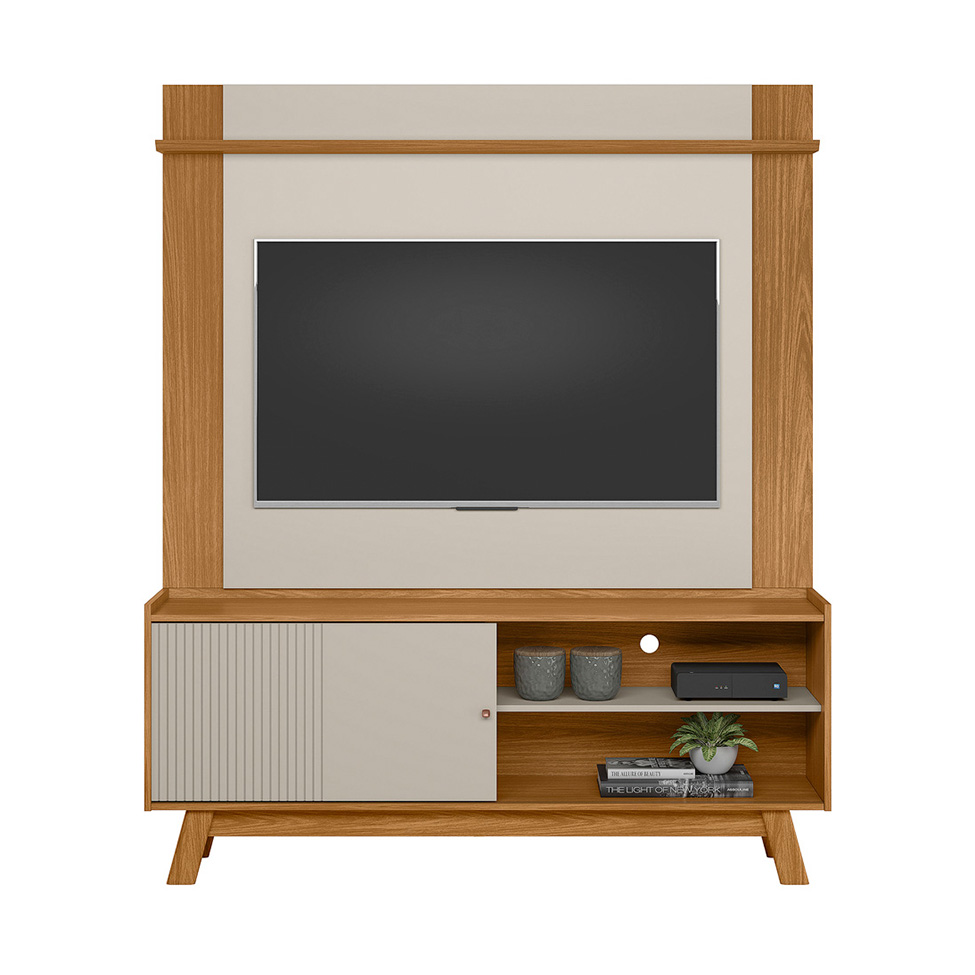 Rack com Painel Extensível para TV até 55 Polegadas Aurum 1 Porta Off White e Nature