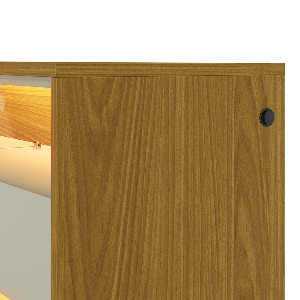 Rack com Painel Ripado até 70 Polegadas Sintra com LED 3 GV Cedro e Off White Alt 218 Larg 222 cm