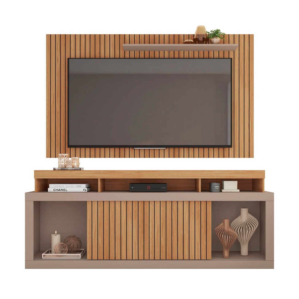 Rack com Painel Ripado para TV até 60 Polegadas New Oscar Buriti e Fendi