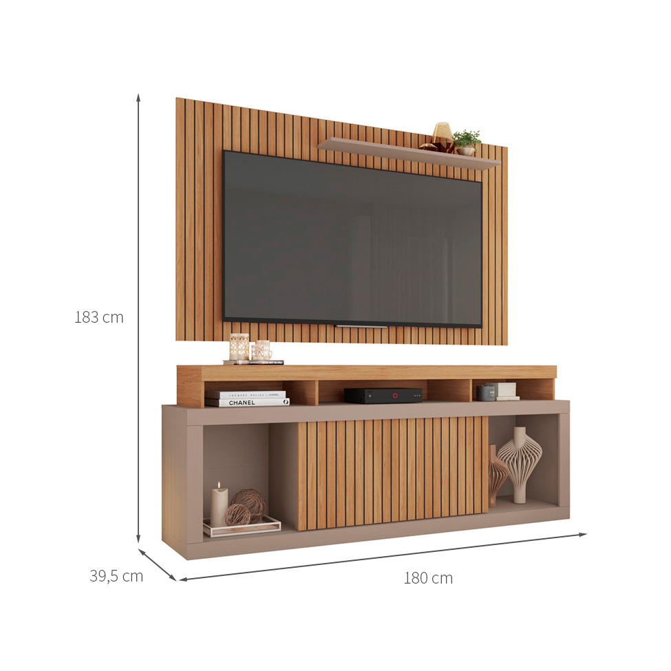 Rack com Painel Ripado para TV até 60 Polegadas New Oscar Buriti e Fendi