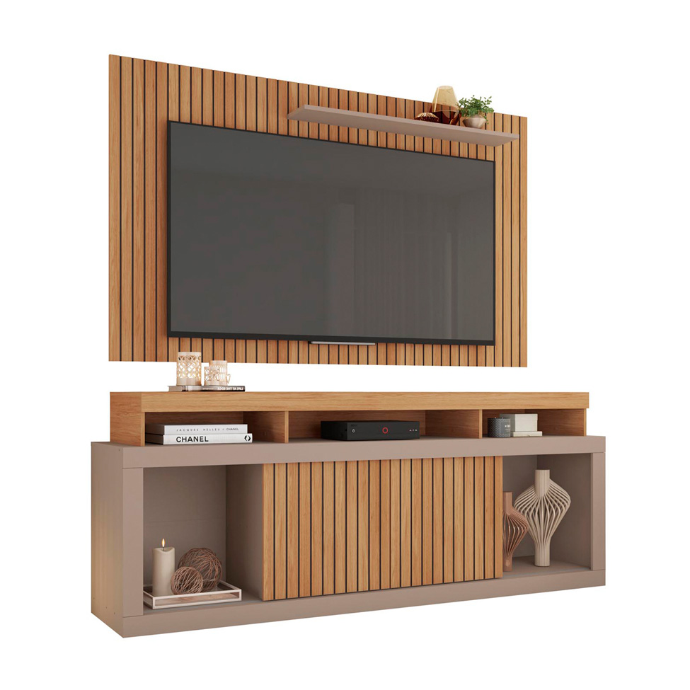Rack com Painel Ripado para TV até 60 Polegadas New Oscar Buriti e Fendi