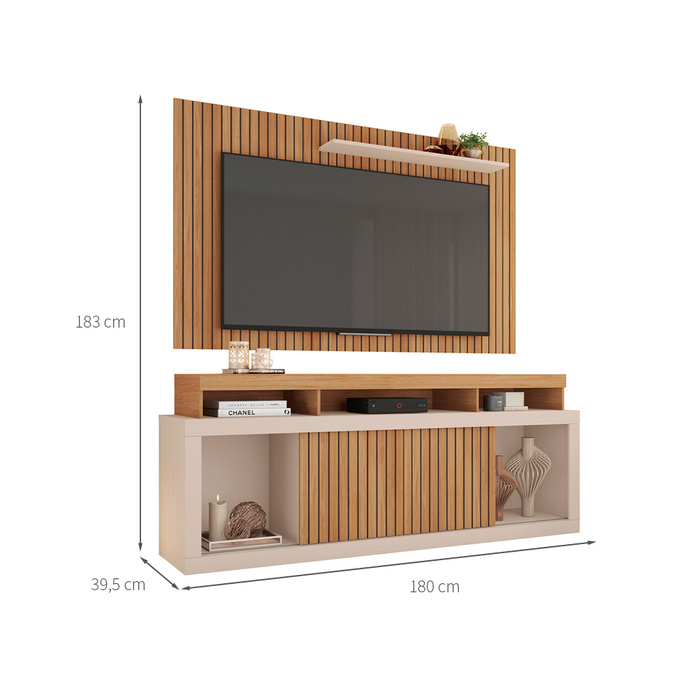 Rack com Painel Ripado para TV até 60 Polegadas New Oscar Buriti e Off White