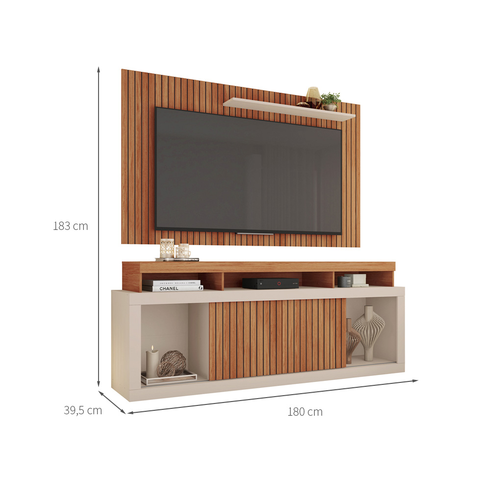 Rack com Painel Ripado para TV até 60 Polegadas New Oscar Freijó e Off White