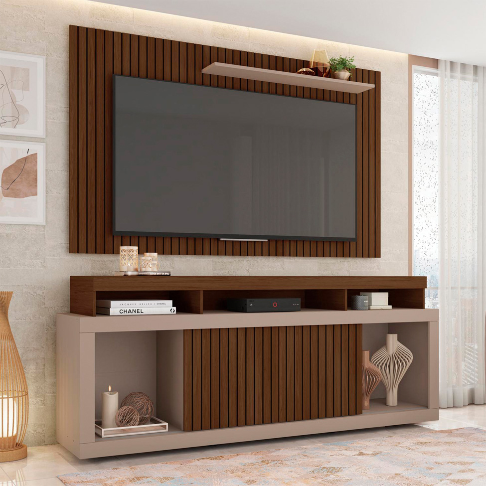 Rack com Painel Ripado para TV até 60 Polegadas New Oscar Havana e Fendi