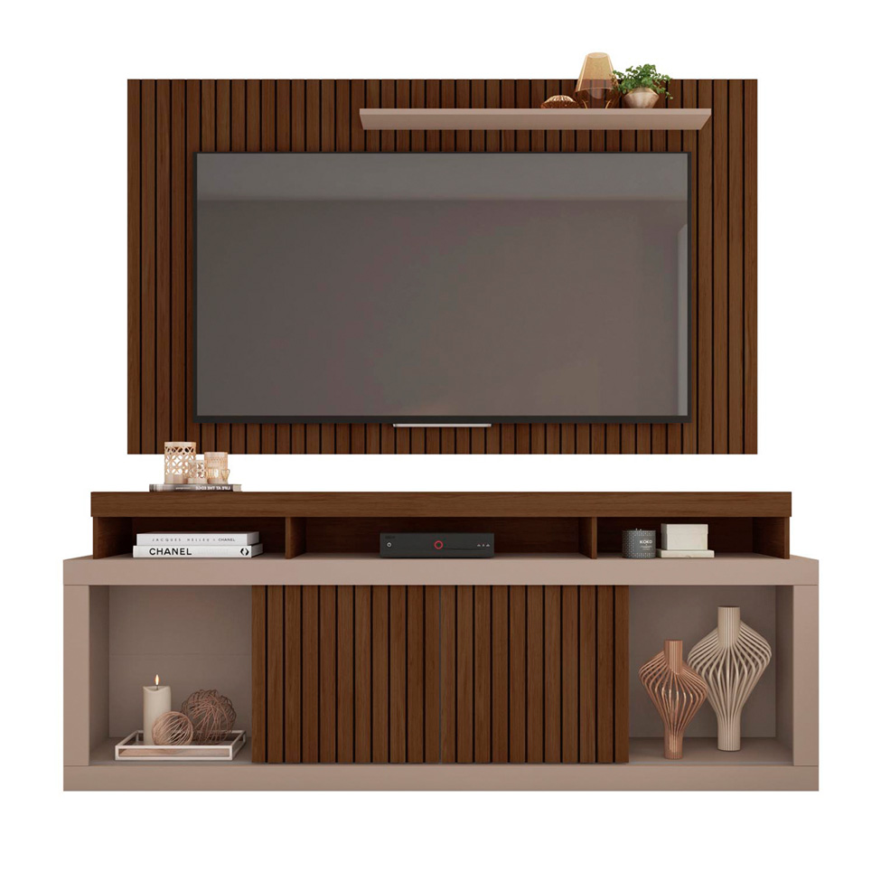 Rack com Painel Ripado para TV até 60 Polegadas New Oscar Havana e Fendi