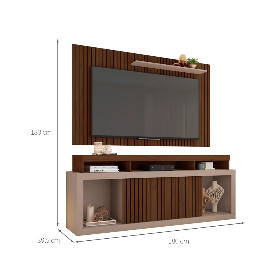 Rack com Painel Ripado para TV até 60 Polegadas New Oscar Havana e Fendi