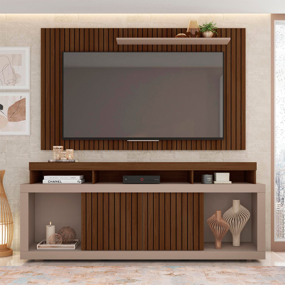 Rack com Painel Ripado para TV até 60 Polegadas New Oscar Havana e Fendi