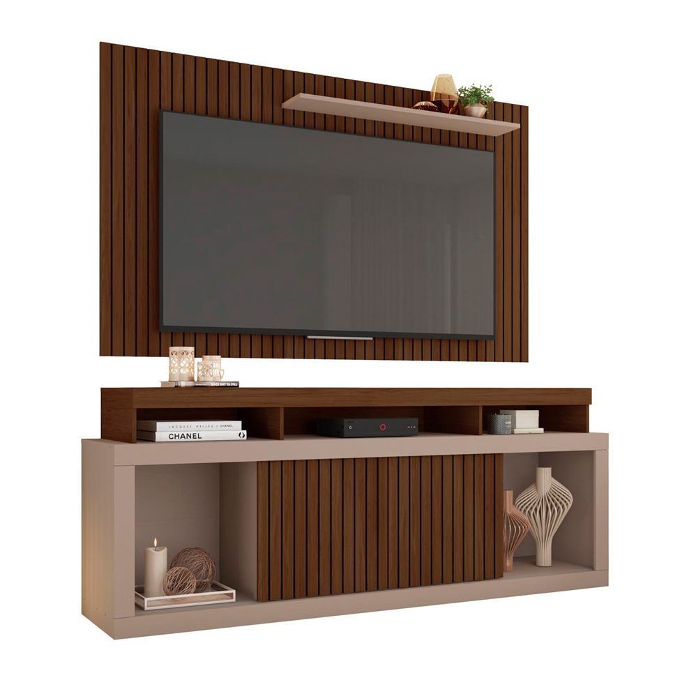 Rack com Painel Ripado para TV até 60 Polegadas New Oscar Havana e Fendi