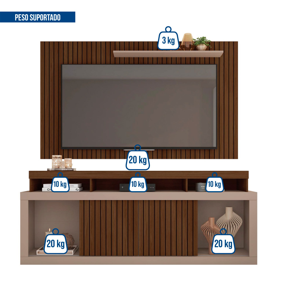 Rack com Painel Ripado para TV até 60 Polegadas New Oscar Havana e Fendi
