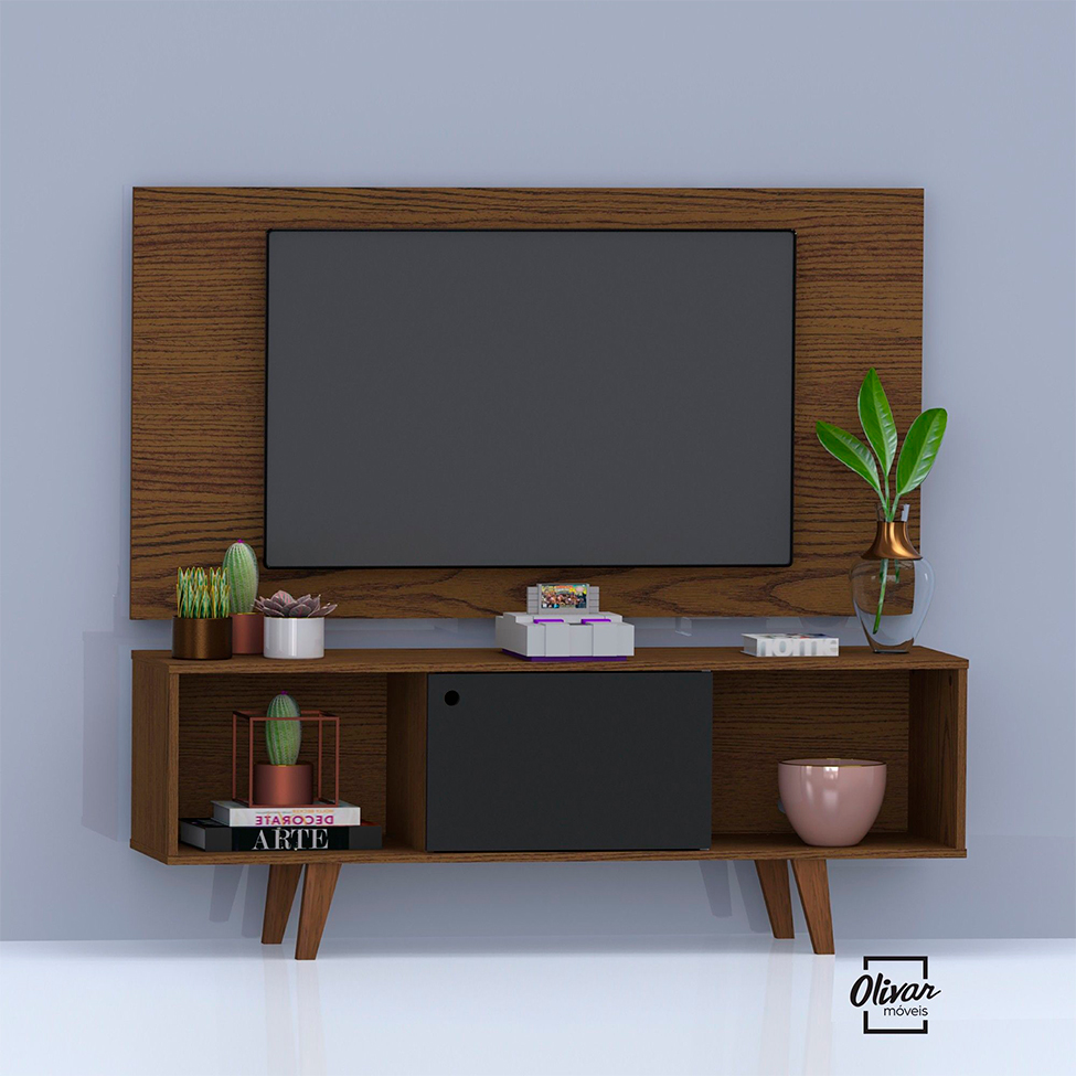 Rack com Painel para TV até 42 Polegadas Salah Carvalho e Preto