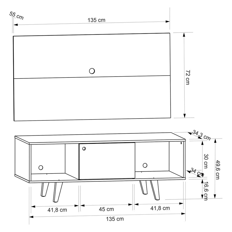 Rack com Painel para TV até 42 Polegadas Salah Carvalho e Preto