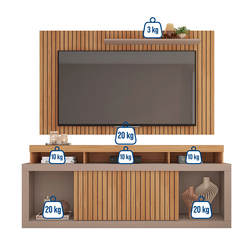 Rack com Painel para TV até 60 Polegadas Requinte Buriti e Fendi