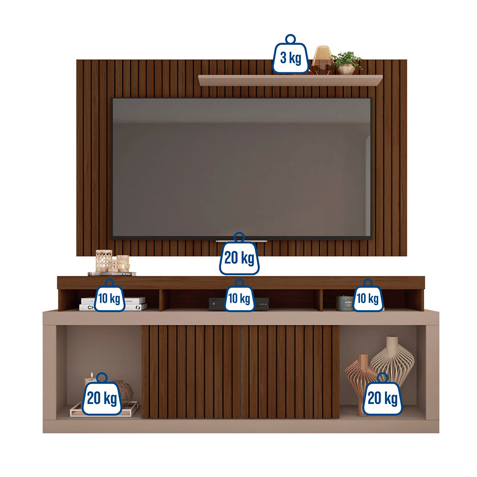 Rack com Painel para TV até 60 Polegadas Requinte Fendi e Havana