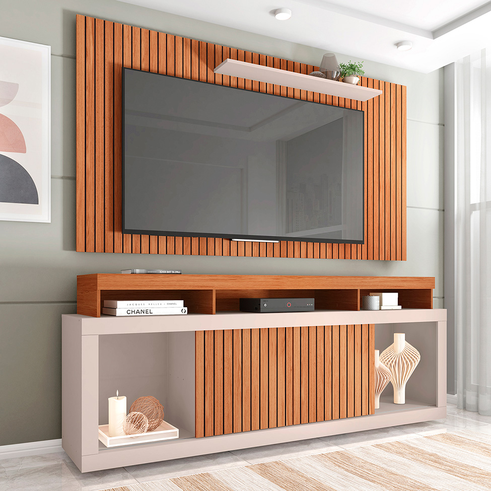 Rack com Painel para TV até 60 Polegadas Requinte Freijó e Off White