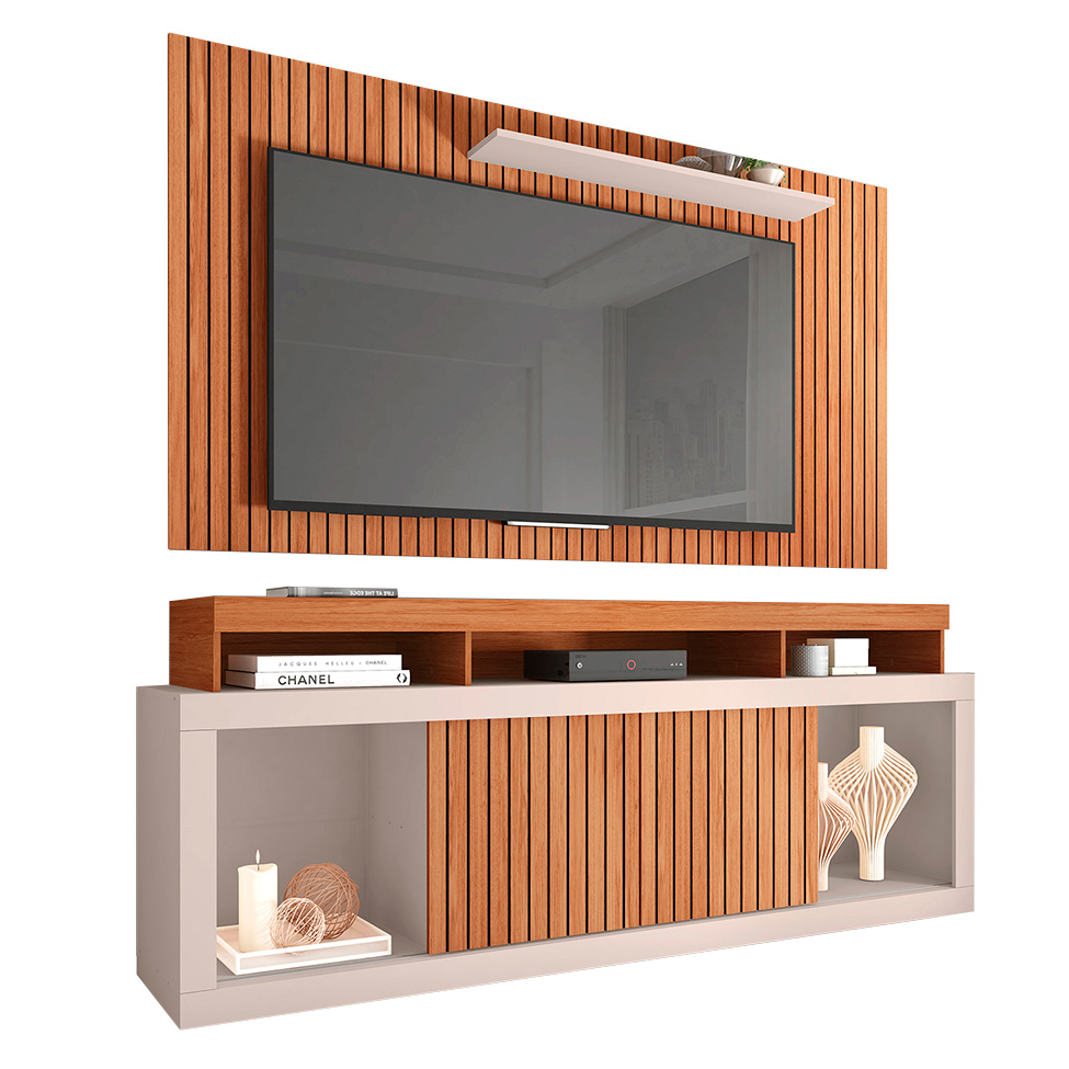 Rack com Painel para TV até 60 Polegadas Requinte Freijó e Off White