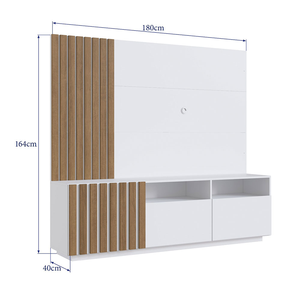 Rack com Painel para TV até 65 Polegadas Renesse Branco e Mel 180 cm
