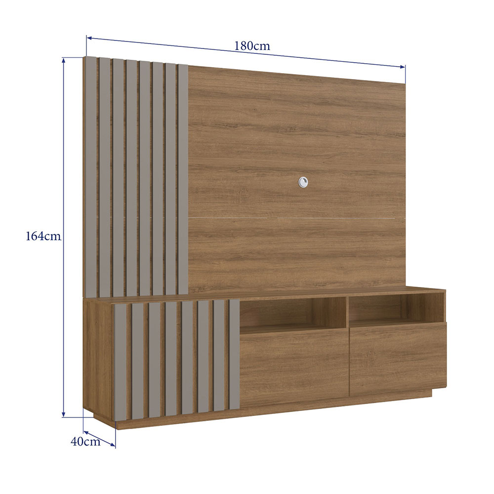 Rack com Painel para TV até 65 Polegadas Renesse Mel e Fumê 180 cm