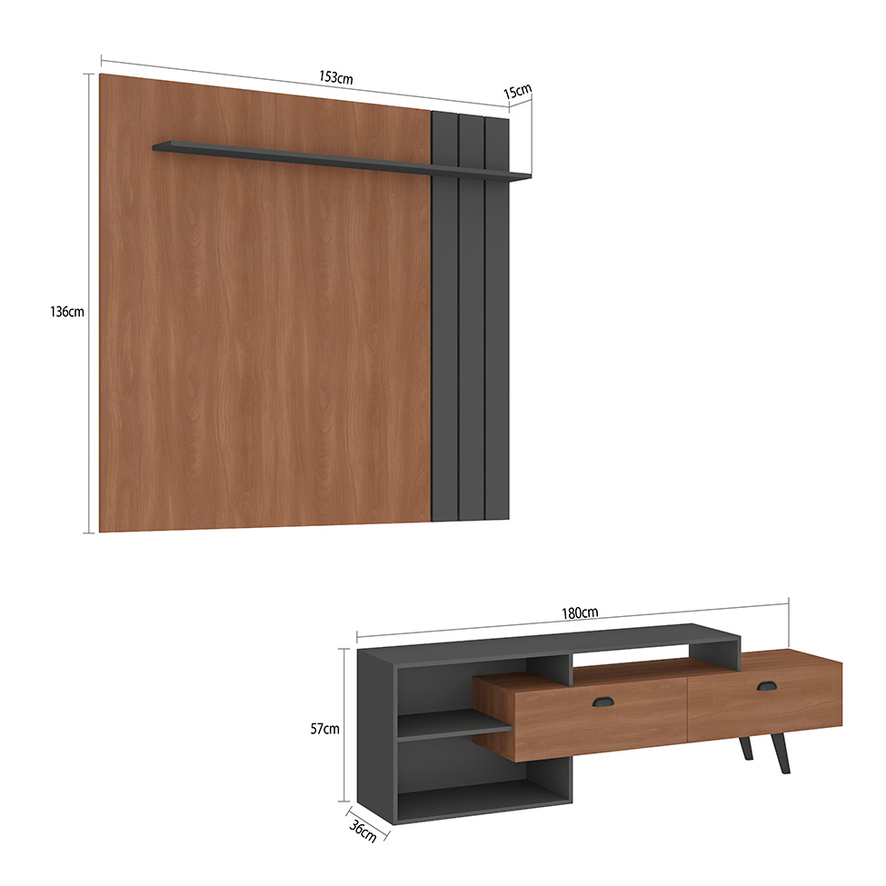 Rack com Painel para TV até 65 Polegadas Valencia Manchester e Grafite 180 cm