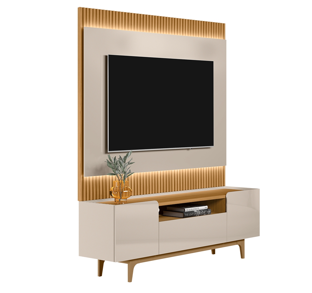Rack com Painel para TV até 70 Polegadas Liam com LED 3 PT Tauari e Off White
