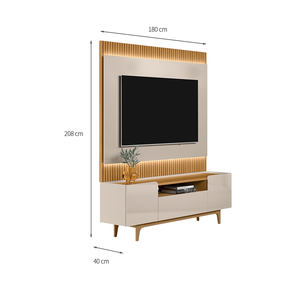 Rack com Painel para TV até 70 Polegadas Liam com LED 3 PT Tauari e Off White