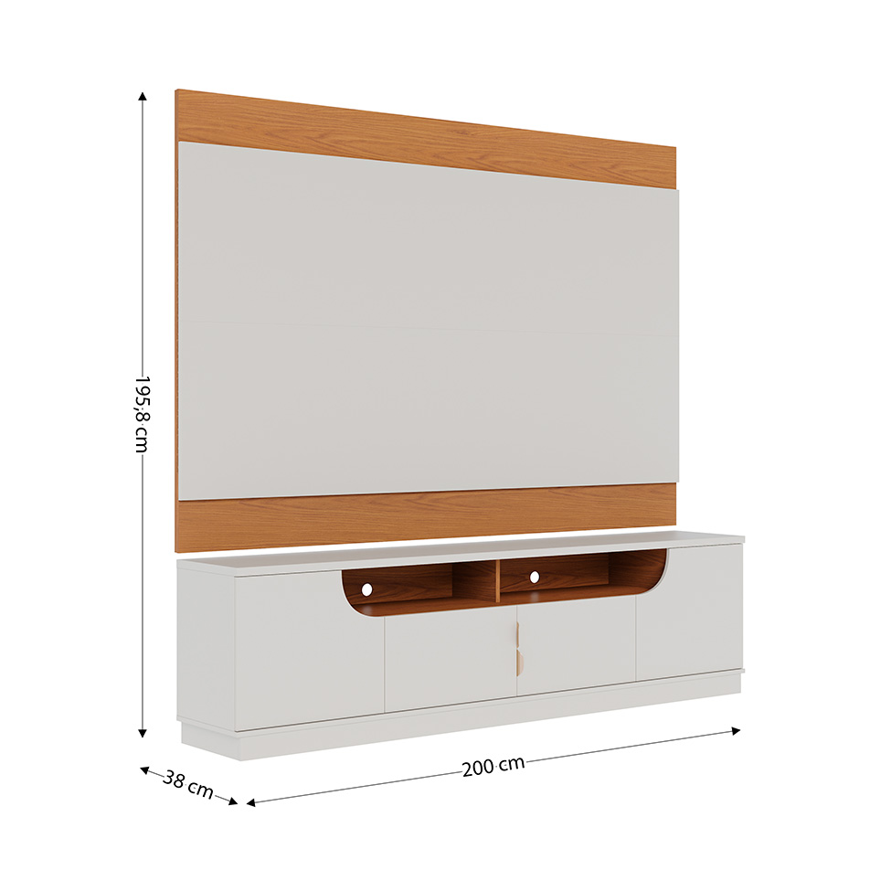 Rack com Painel para TV até 75 Polegadas Santorini 4 Portas Off White e Freijó