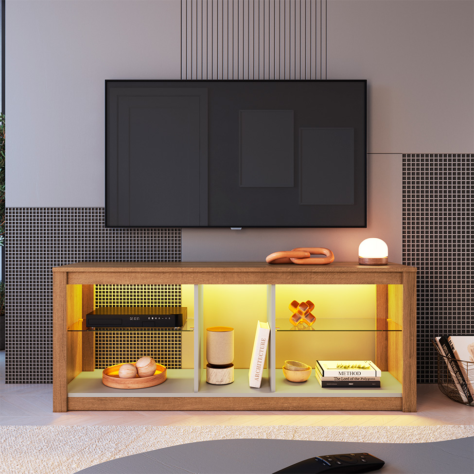 Rack par TV até 55 Polegadas Leona com LED Mel e Arenas 136 cm