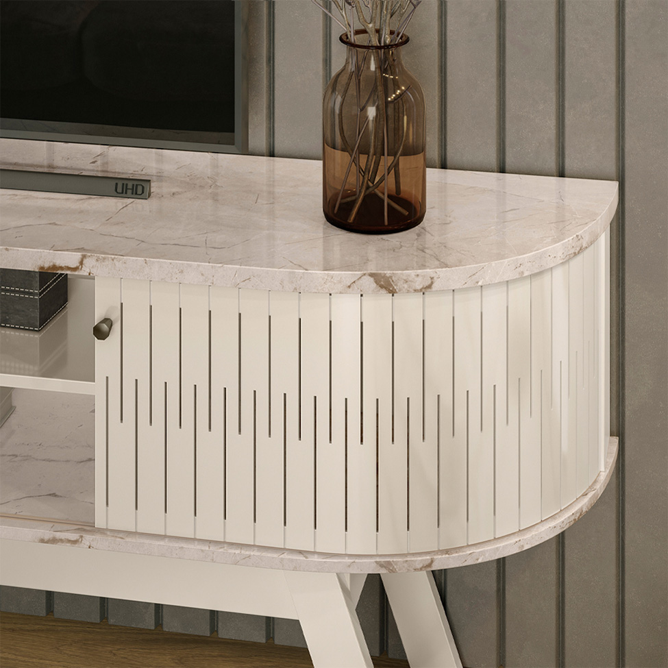 Rack para TV até  75 Polegadas Valência 2 Portas Calacata e Off White 183 cm