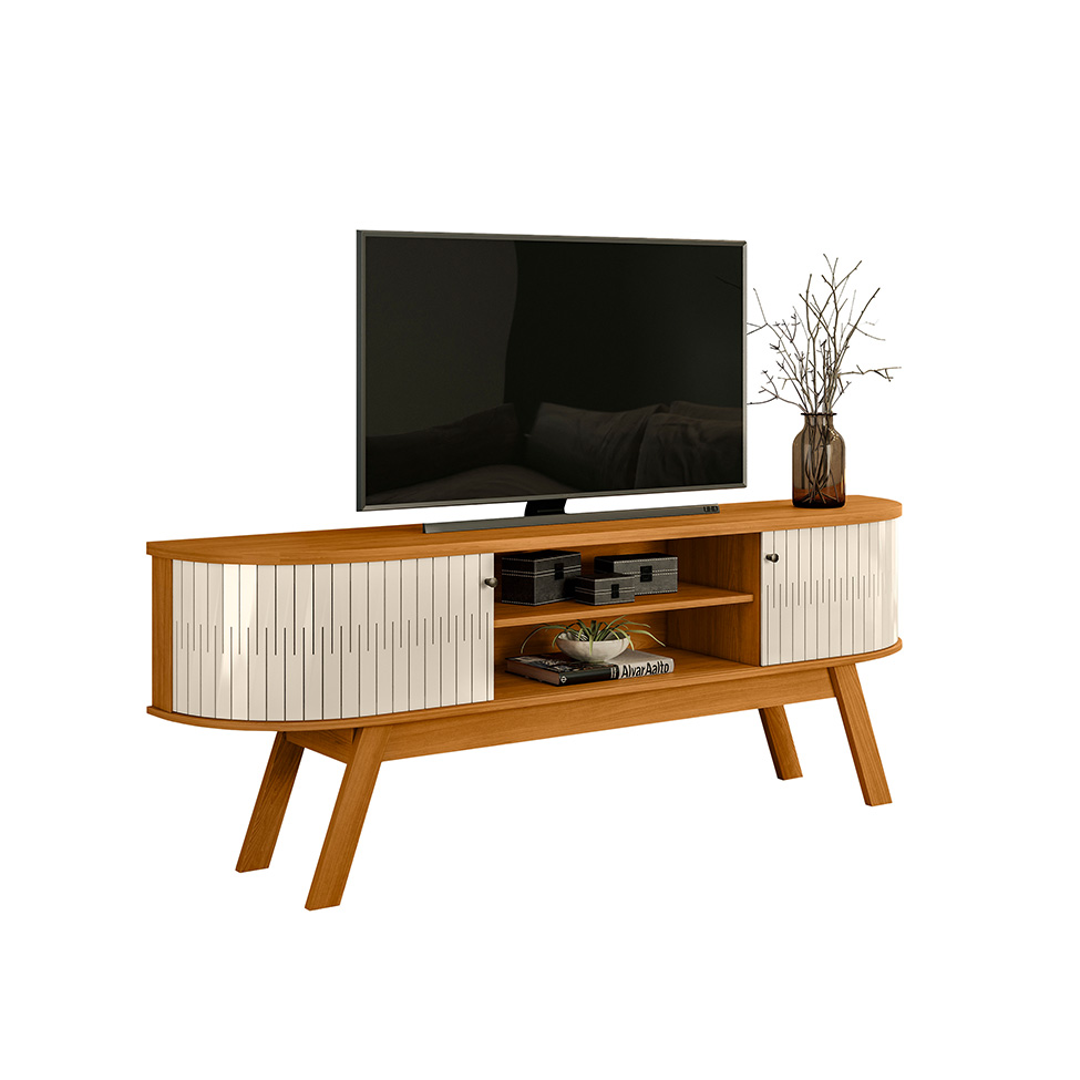 Rack para TV até  75 Polegadas Valência 2 Portas Cinamomo e Off White 183 cm