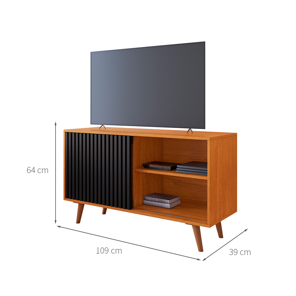Rack para TV até 43 Polegadas Carinho 1 PT Cinamomo e Preto