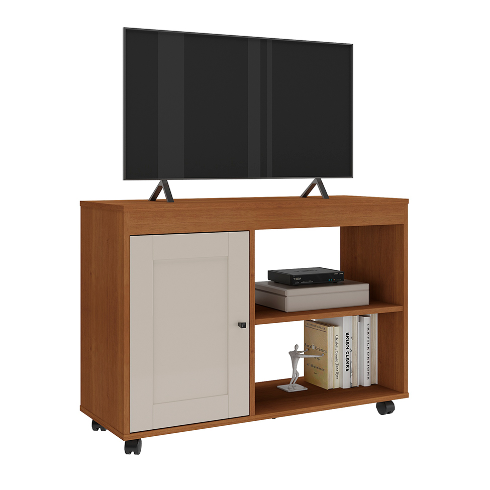 Rack para TV até 47 Polegadas Sampa 1 PT Cinamomo e Off White 91 cm
