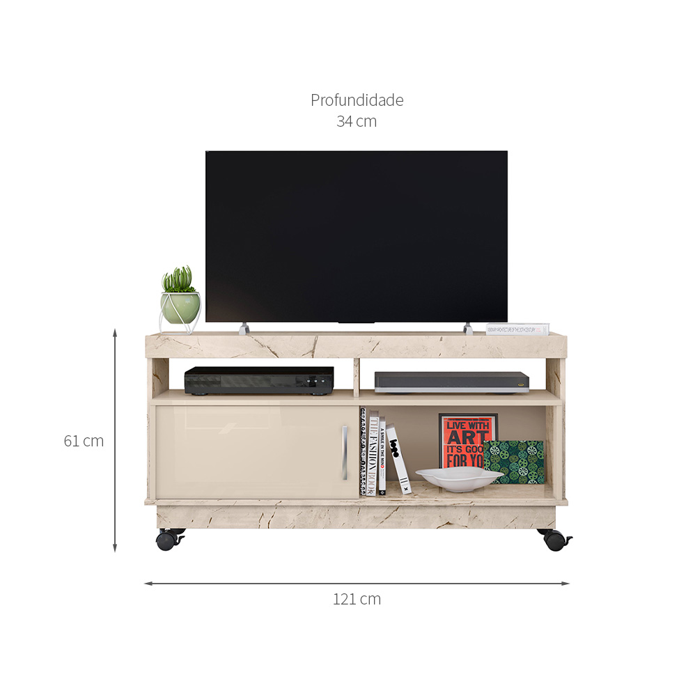 Rack para TV até 50 Polegadas Artur 1 Porta Calacata e Off White 121 cm