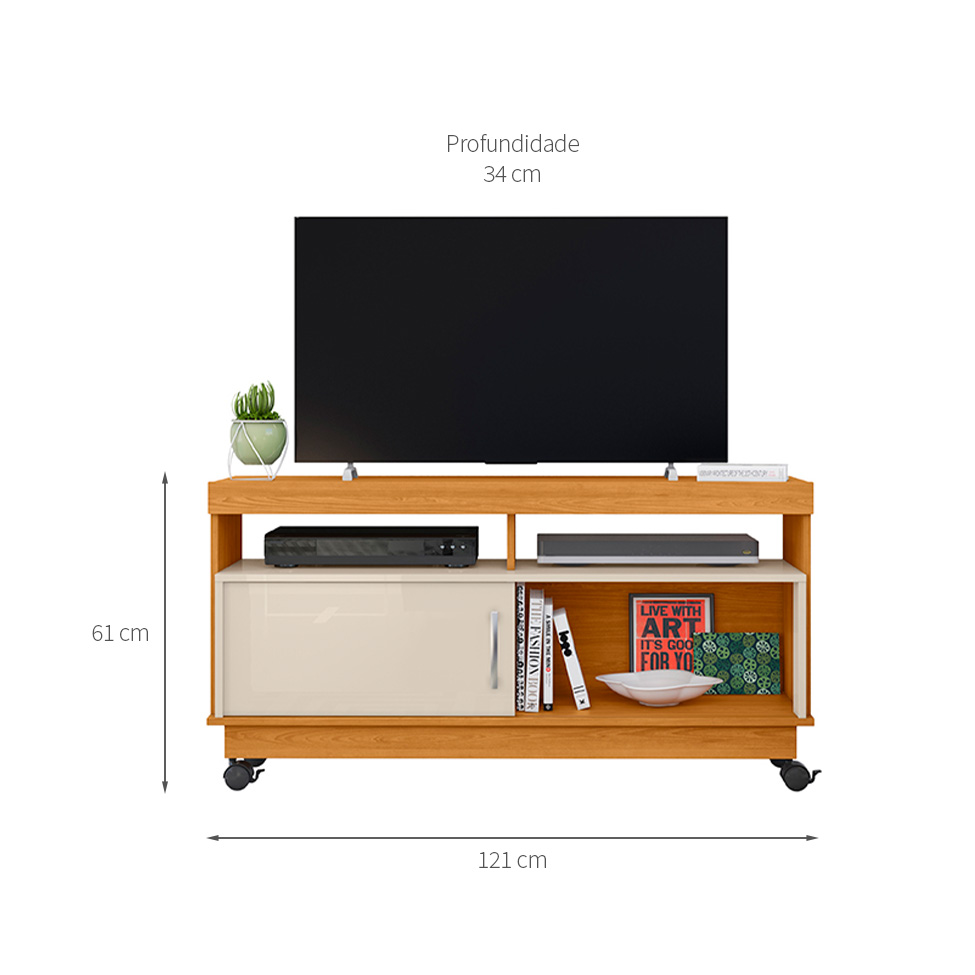 Rack para TV até 50 Polegadas Artur 1 Porta Cinamomo e Off White 121 cm
