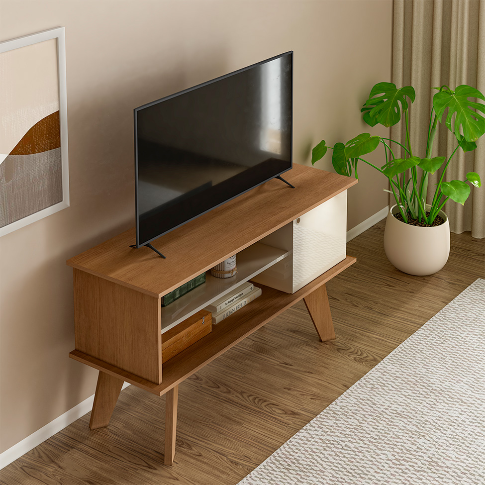 Rack para TV até 50 Polegadas Frank 1 PT Cinamomo e Off White