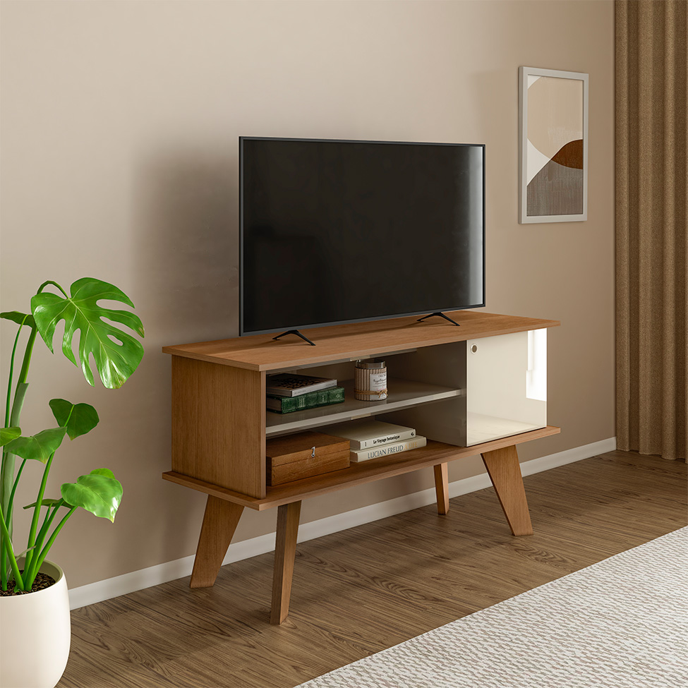 Rack para TV até 50 Polegadas Frank 1 PT Cinamomo e Off White