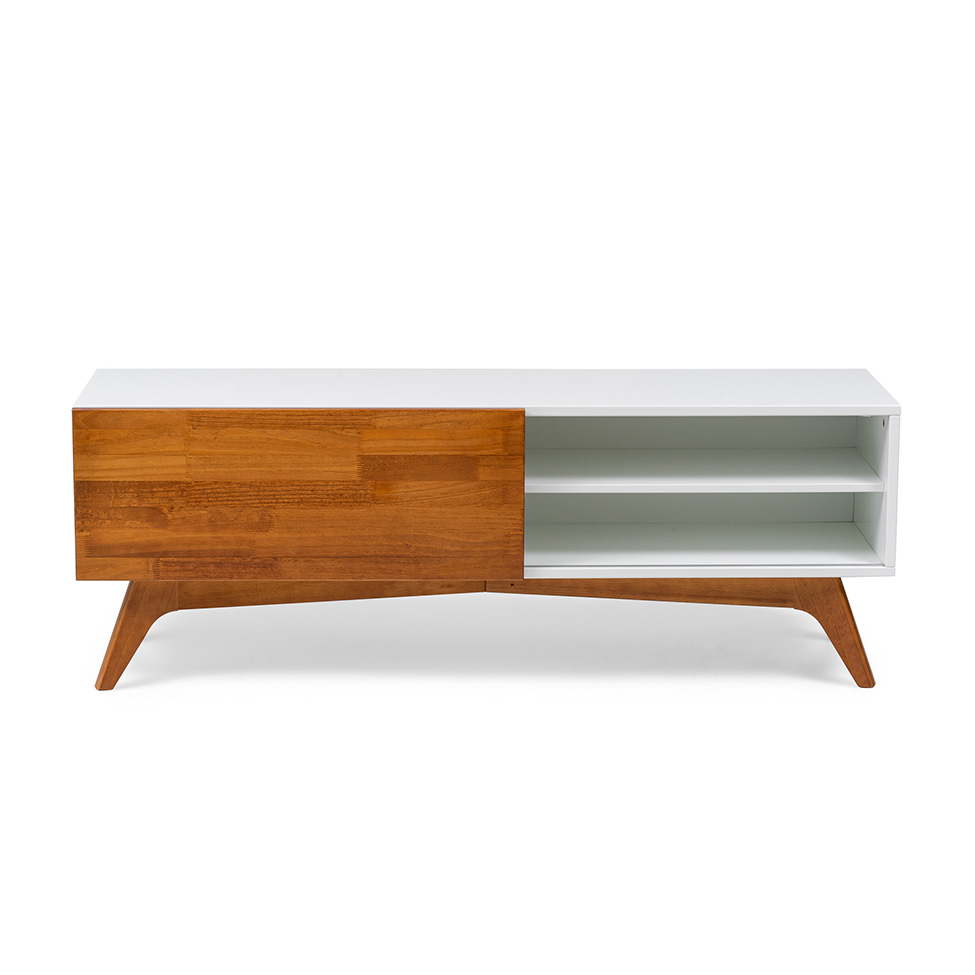Rack para TV até 50 Polegadas Moby 1 Porta Branco e Garapa 140 cm