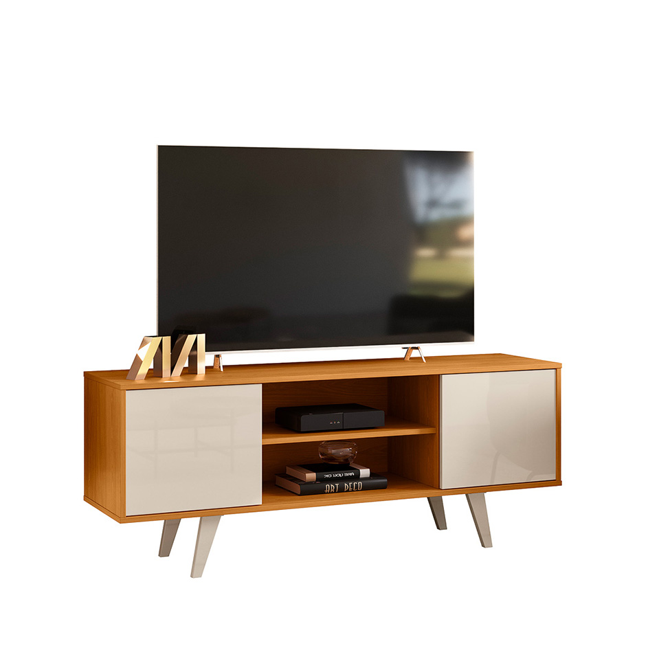 Rack para TV até 55 Polegadas Lisboa 2 Portas Cinamomo e Off White 136 cm