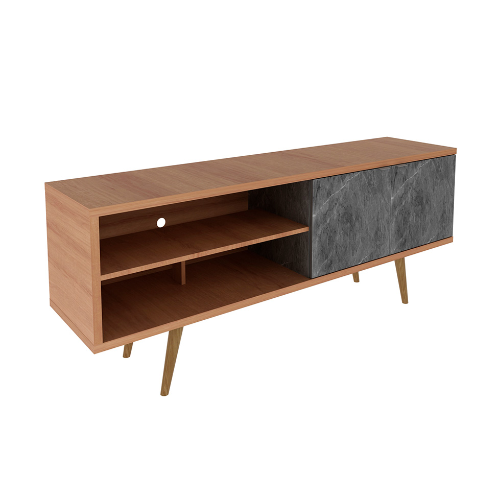 Rack para TV até 55 Polegadas Saul 2 PT Amêndoa e Mármore Lunar