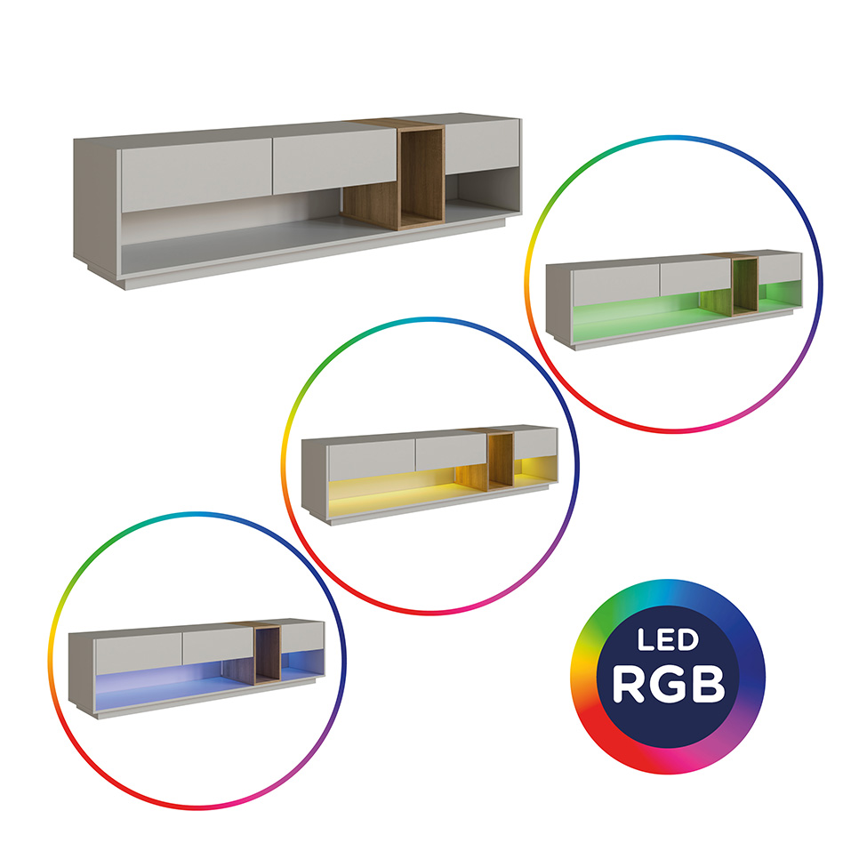 Rack para TV até 55 Polegadas Violet com LED 3 Gavetas Arenas e Mel