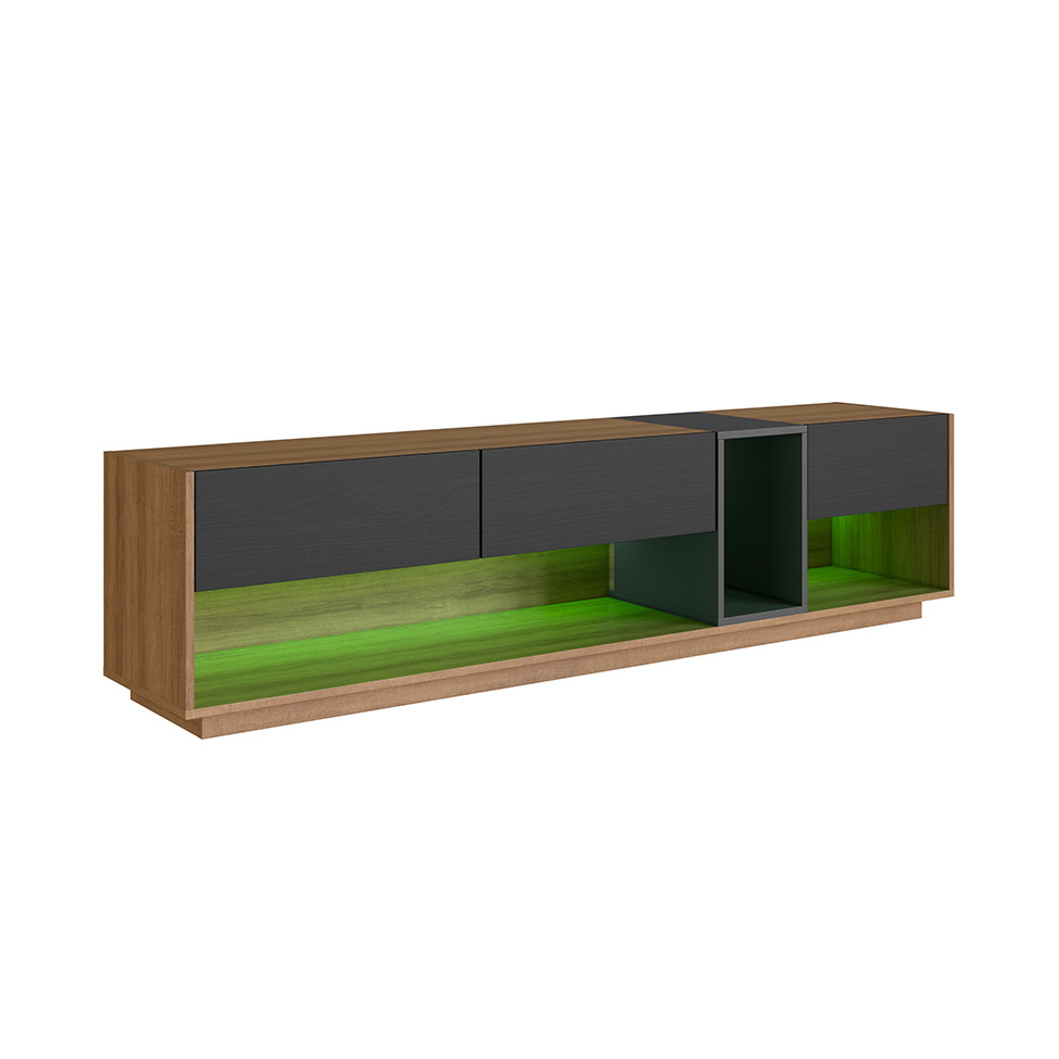 Rack para TV até 55 Polegadas Violet com LED 3 Gavetas Mel e Grafite