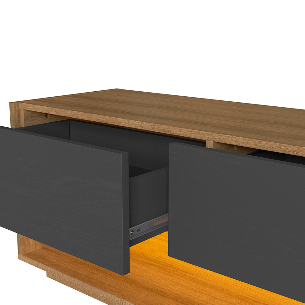 Rack para TV até 55 Polegadas Violet com LED 3 Gavetas Mel e Grafite